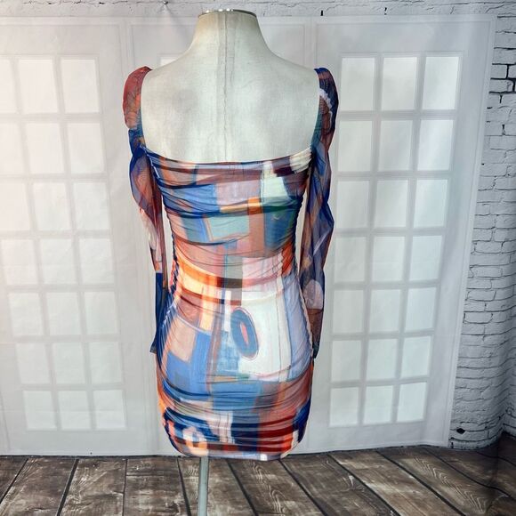 Princess poly multicolored long sleeve ruched body con mini dress size 4 - Picture 9 of 15